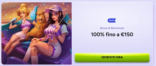 Bonus di benvenuto per le scommesse sportive: 100% fino a €150 su SpinBara Due cheerleader e una mascotte seduti sugli spalti durante una partita, promozione sportiva 100% fino a €150
