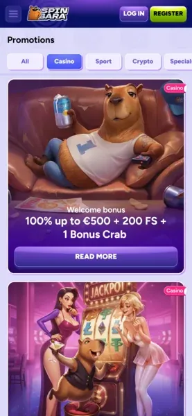 Bonus di benvenuto Spinbara - 100% fino a 500€