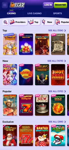 Collezione giochi Spinbara Casino - Oltre 10.000 slot e giochi